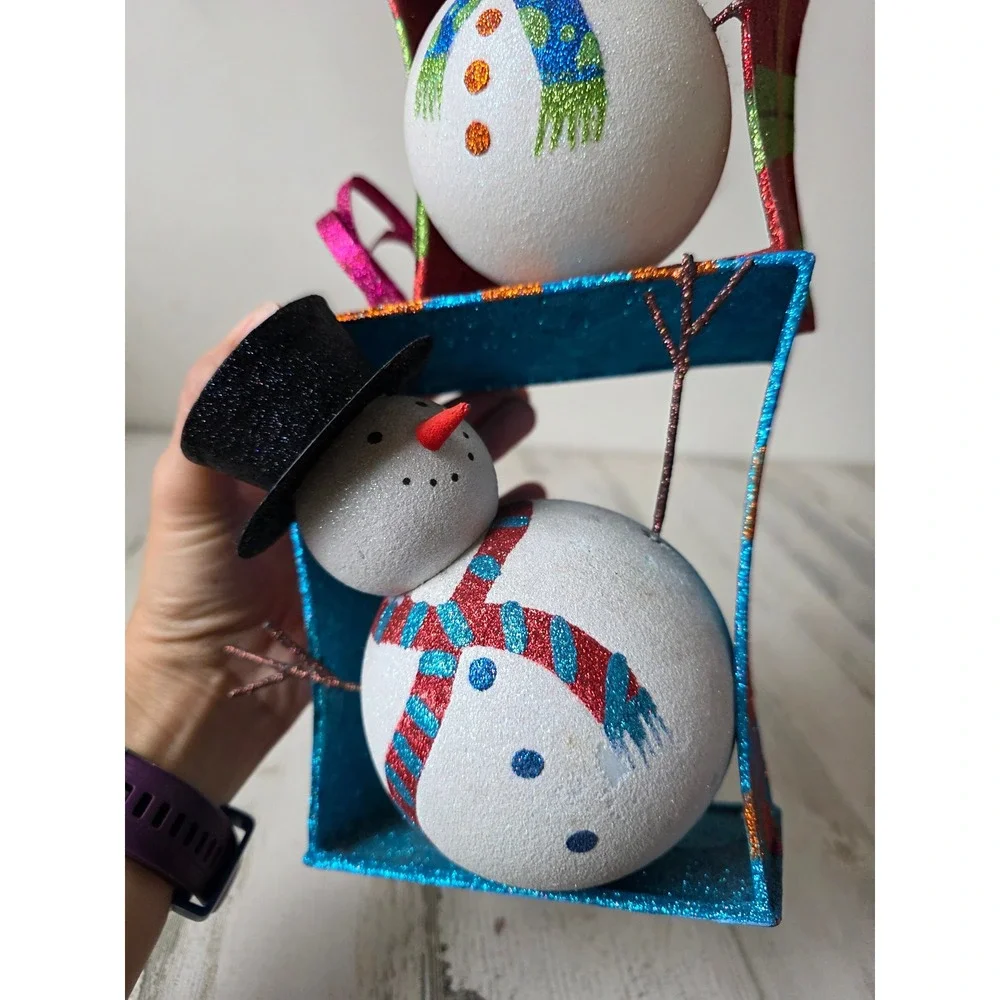 Vintage Pier 1 snowman totem glitter statue Xmas figurine presents rare